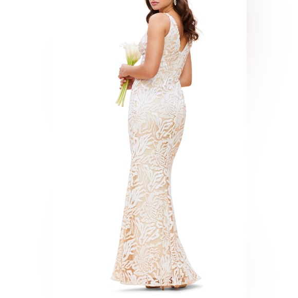 Dress The Population Sharon Gown Small White Sequins Mermaid Dress - Picture 3 of 15